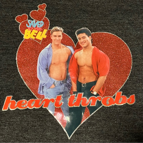 Ripple Junction Saved By The Bell Heart Throbs Gray Tee - Picture 3 of 7